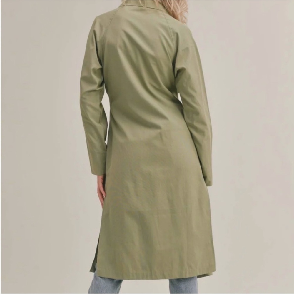 SAGE THE LABEL Matcha. Minimalist Lagenlook Belted Long Jacket Size M - Picture 3 of 4